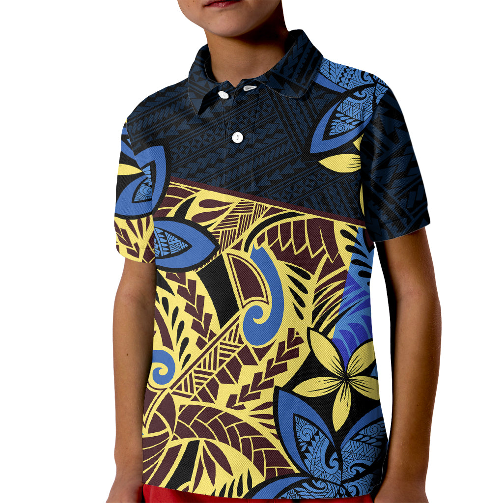 Polynesia Fabric Kid Polo Shirt Polynesian Tribal With Frangipani Flowers - Wonder Print Shop