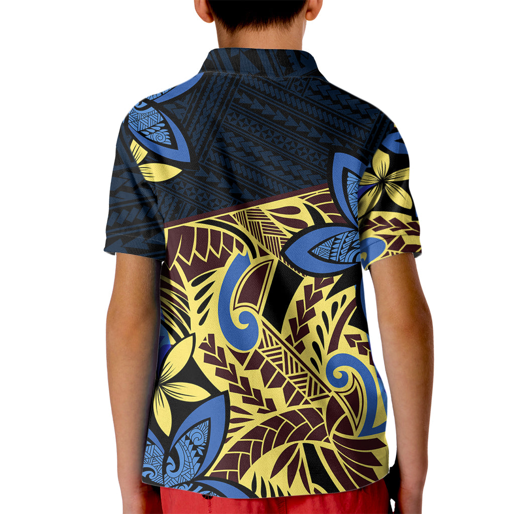 Polynesia Fabric Kid Polo Shirt Polynesian Tribal With Frangipani Flowers - Wonder Print Shop