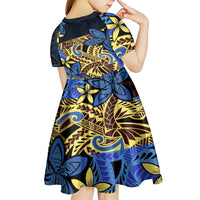 Polynesia Fabric Kid Short Sleeve Dress Polynesian Tribal With Frangipani Flowers - Wonder Print Shop