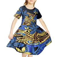 Polynesia Fabric Kid Short Sleeve Dress Polynesian Tribal With Frangipani Flowers - Wonder Print Shop