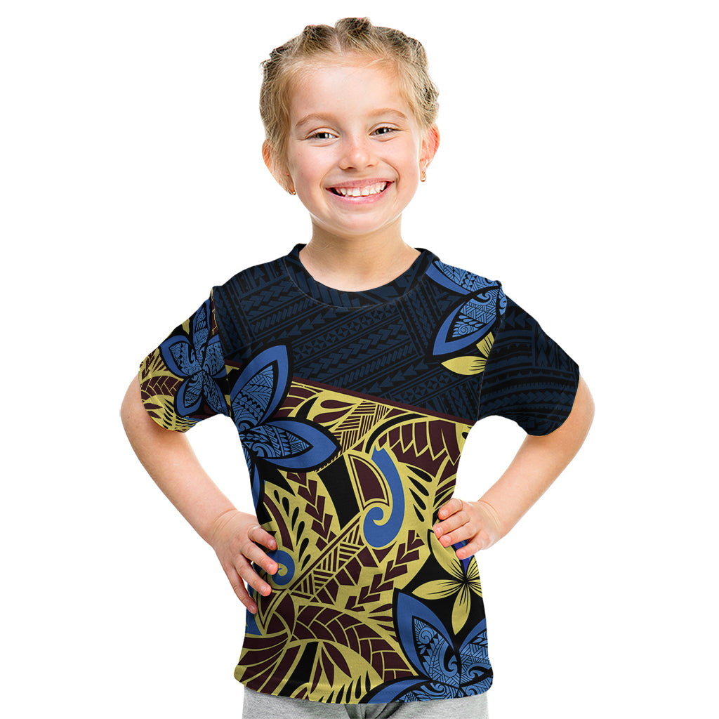 Polynesia Fabric Kid T Shirt Polynesian Tribal With Frangipani Flowers - Wonder Print Shop