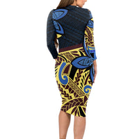 Polynesia Fabric Long Sleeve Bodycon Dress Polynesian Tribal With Frangipani Flowers - Wonder Print Shop