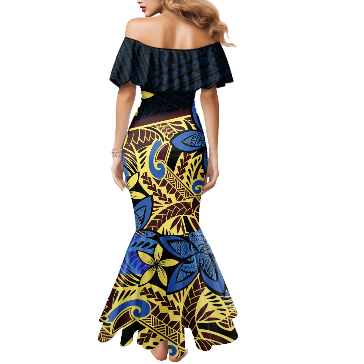 Polynesia Fabric Mermaid Dress Polynesian Tribal With Frangipani Flowers - Wonder Print Shop