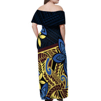 Polynesia Fabric Off Shoulder Maxi Dress Polynesian Tribal With Frangipani Flowers - Wonder Print Shop