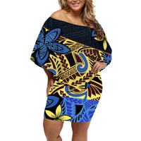 Polynesia Fabric Off Shoulder Short Dress Polynesian Tribal With Frangipani Flowers - Wonder Print Shop