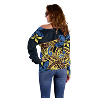 Polynesia Fabric Off Shoulder Sweater Polynesian Tribal With Frangipani Flowers - Wonder Print Shop