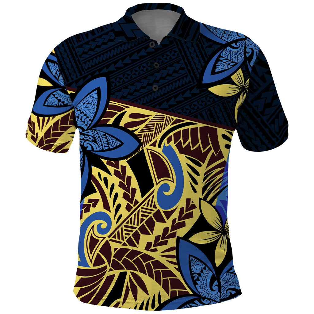 Polynesia Fabric Polo Shirt Polynesian Tribal With Frangipani Flowers - Wonder Print Shop