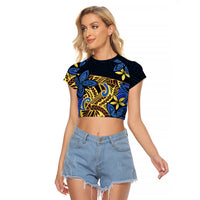 Polynesia Fabric Raglan Cropped T Shirt Polynesian Tribal With Frangipani Flowers - Wonder Print Shop