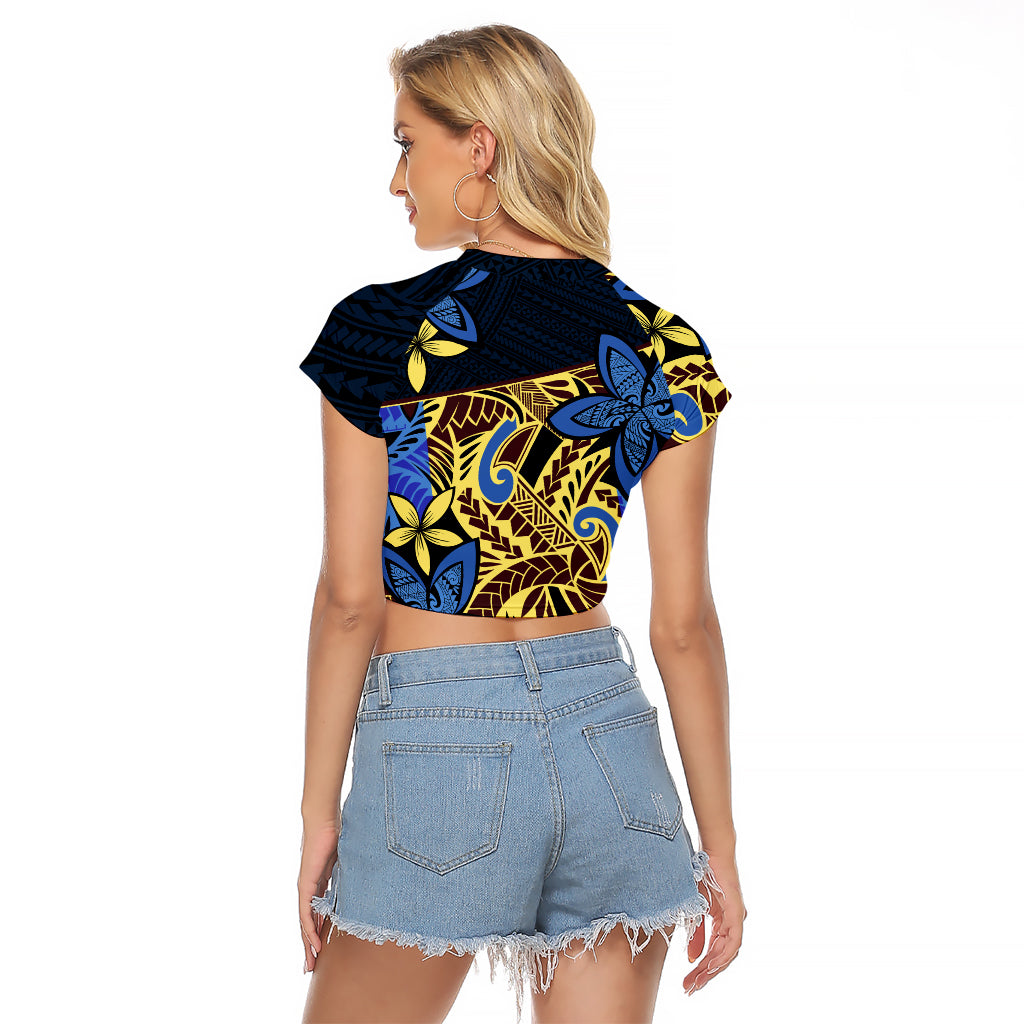Polynesia Fabric Raglan Cropped T Shirt Polynesian Tribal With Frangipani Flowers - Wonder Print Shop