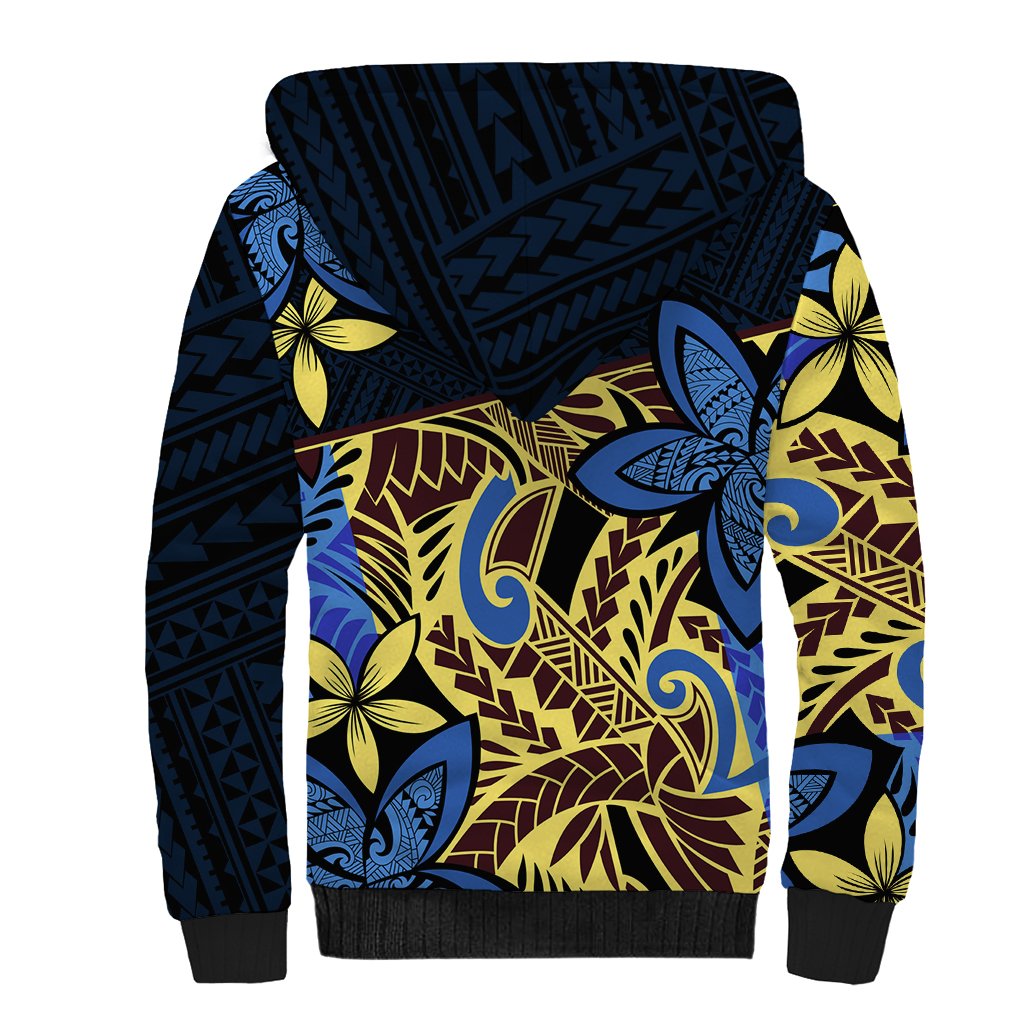 Polynesia Fabric Sherpa Hoodie Polynesian Tribal With Frangipani Flowers - Wonder Print Shop