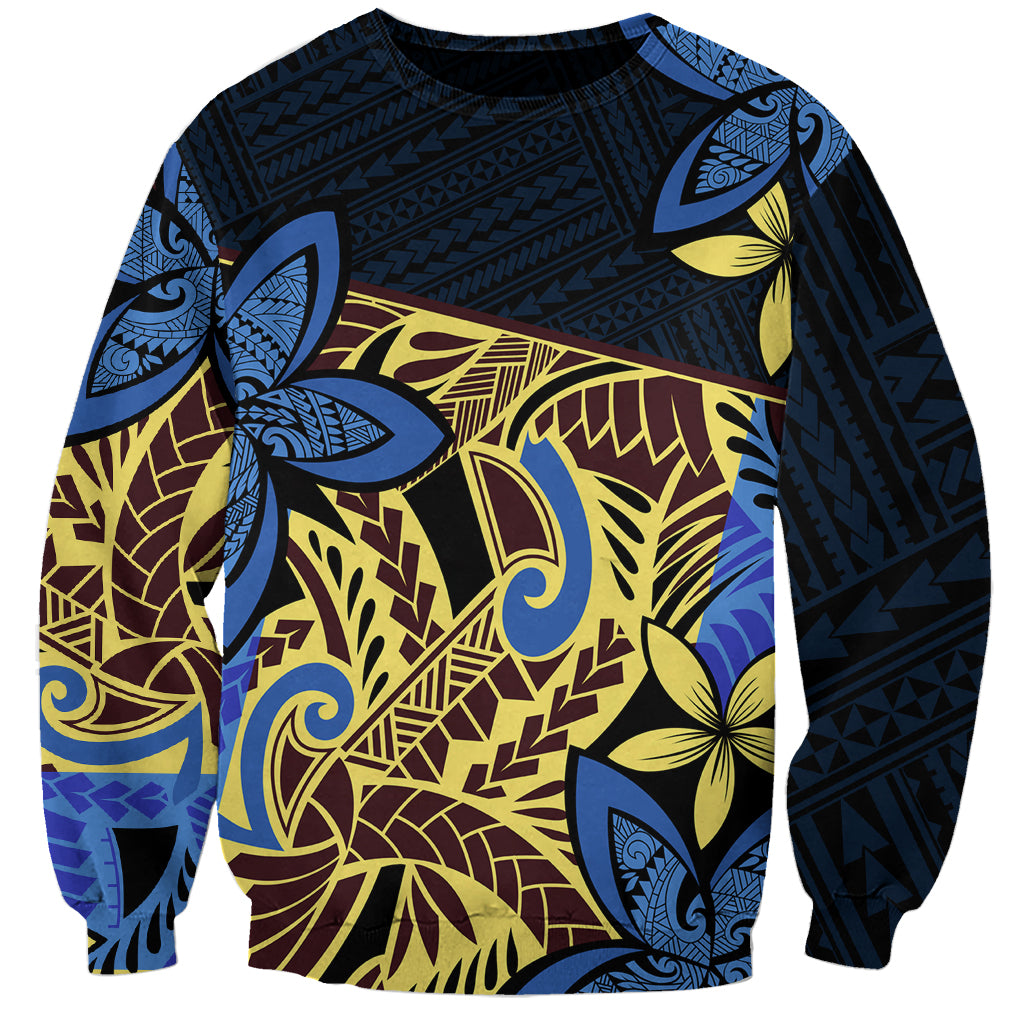 Polynesia Fabric Sweatshirt Polynesian Tribal With Frangipani Flowers - Wonder Print Shop