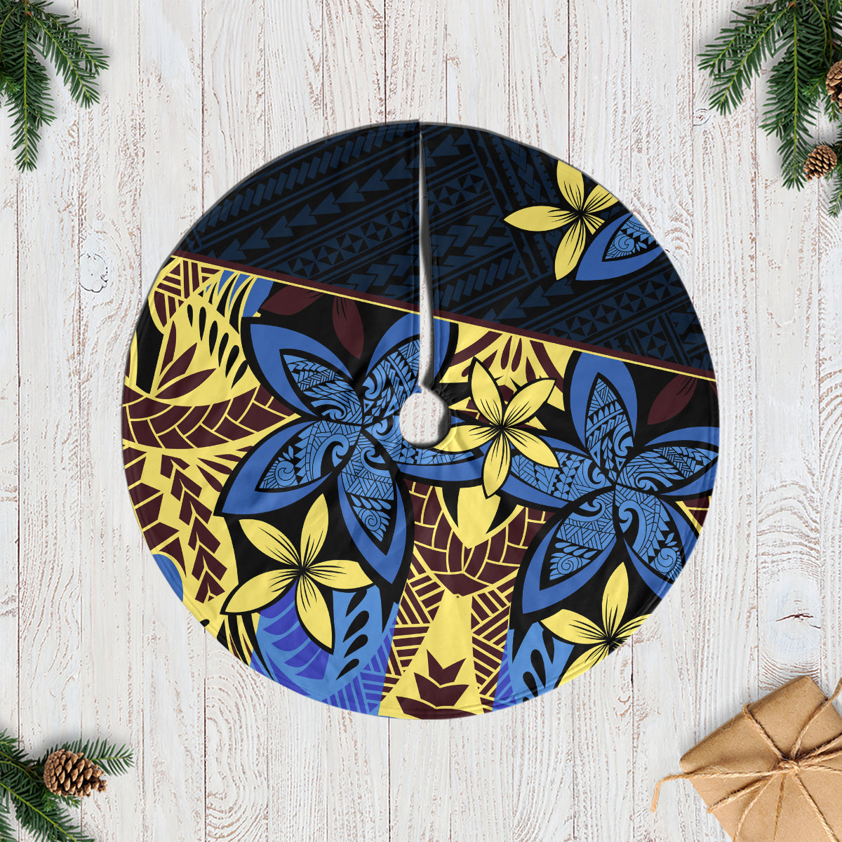 Polynesia Fabric Tree Skirt Polynesian Tribal With Frangipani Flowers - Wonder Print Shop