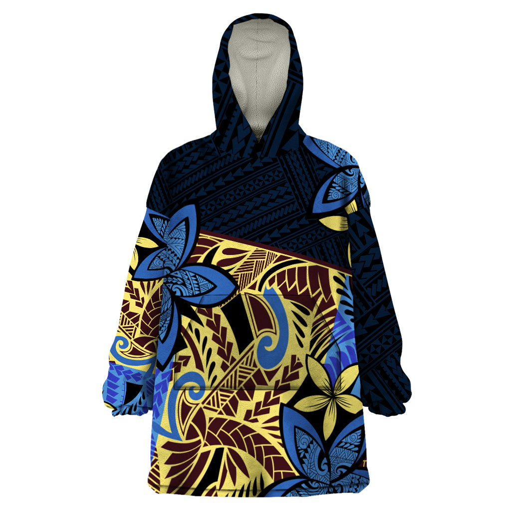 Polynesia Fabric Wearable Blanket Hoodie Polynesian Tribal With Frangipani Flowers - Wonder Print Shop