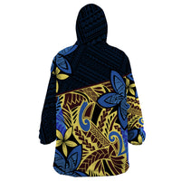 Polynesia Fabric Wearable Blanket Hoodie Polynesian Tribal With Frangipani Flowers - Wonder Print Shop