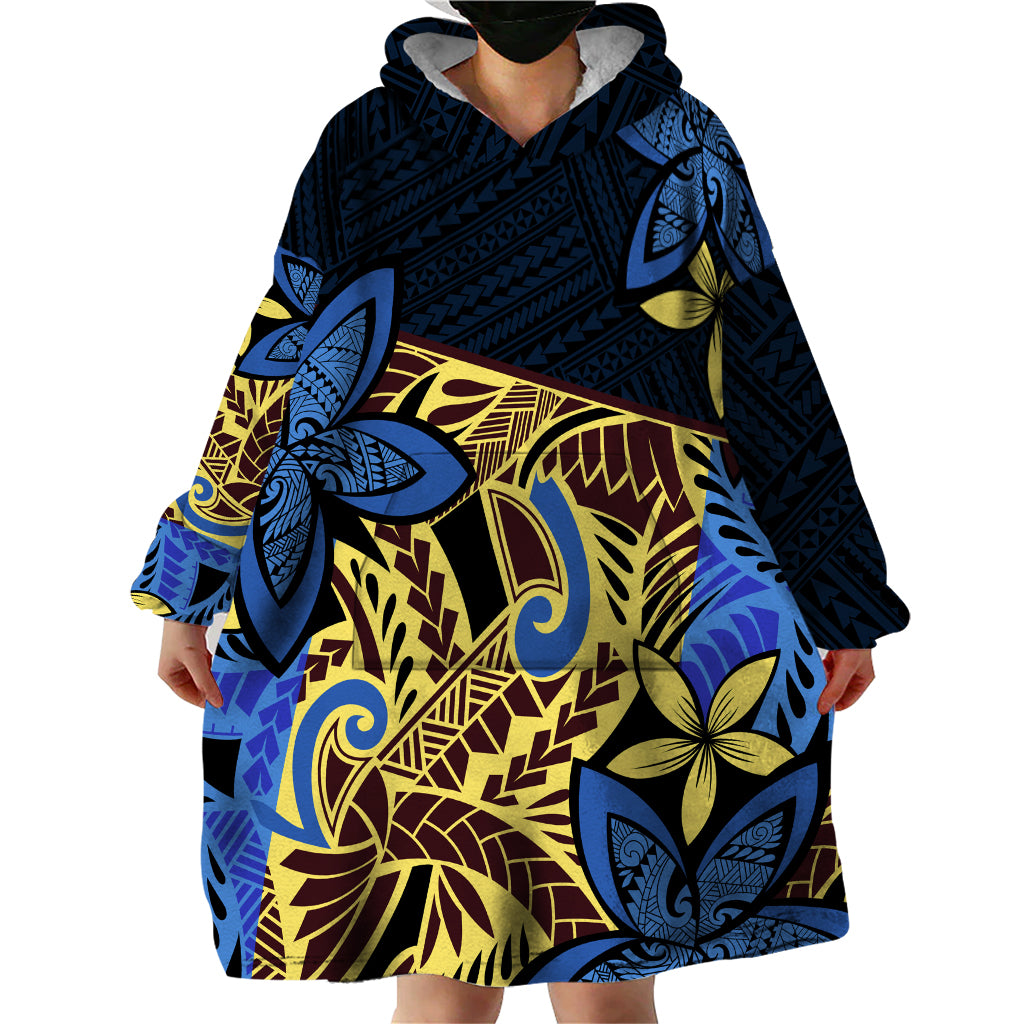 Polynesia Fabric Wearable Blanket Hoodie Polynesian Tribal With Frangipani Flowers - Wonder Print Shop