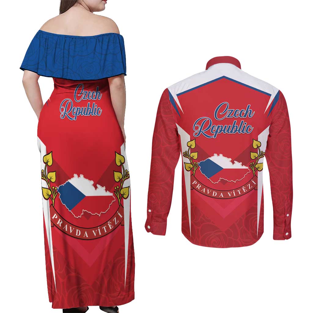 Czech Republic Restoration Day Couples Matching Off Shoulder Maxi Dress and Long Sleeve Button Shirt Czechia Pravda Vitezi - Wonder Print Shop