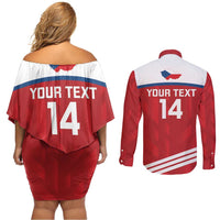 Custom Czech Republic Football Couples Matching Off Shoulder Short Dress and Long Sleeve Button Shirt Go Czechia - Sporty Style - Wonder Print Shop