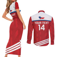 Custom Czech Republic Football Couples Matching Short Sleeve Bodycon Dress and Long Sleeve Button Shirt Go Czechia - Sporty Style - Wonder Print Shop