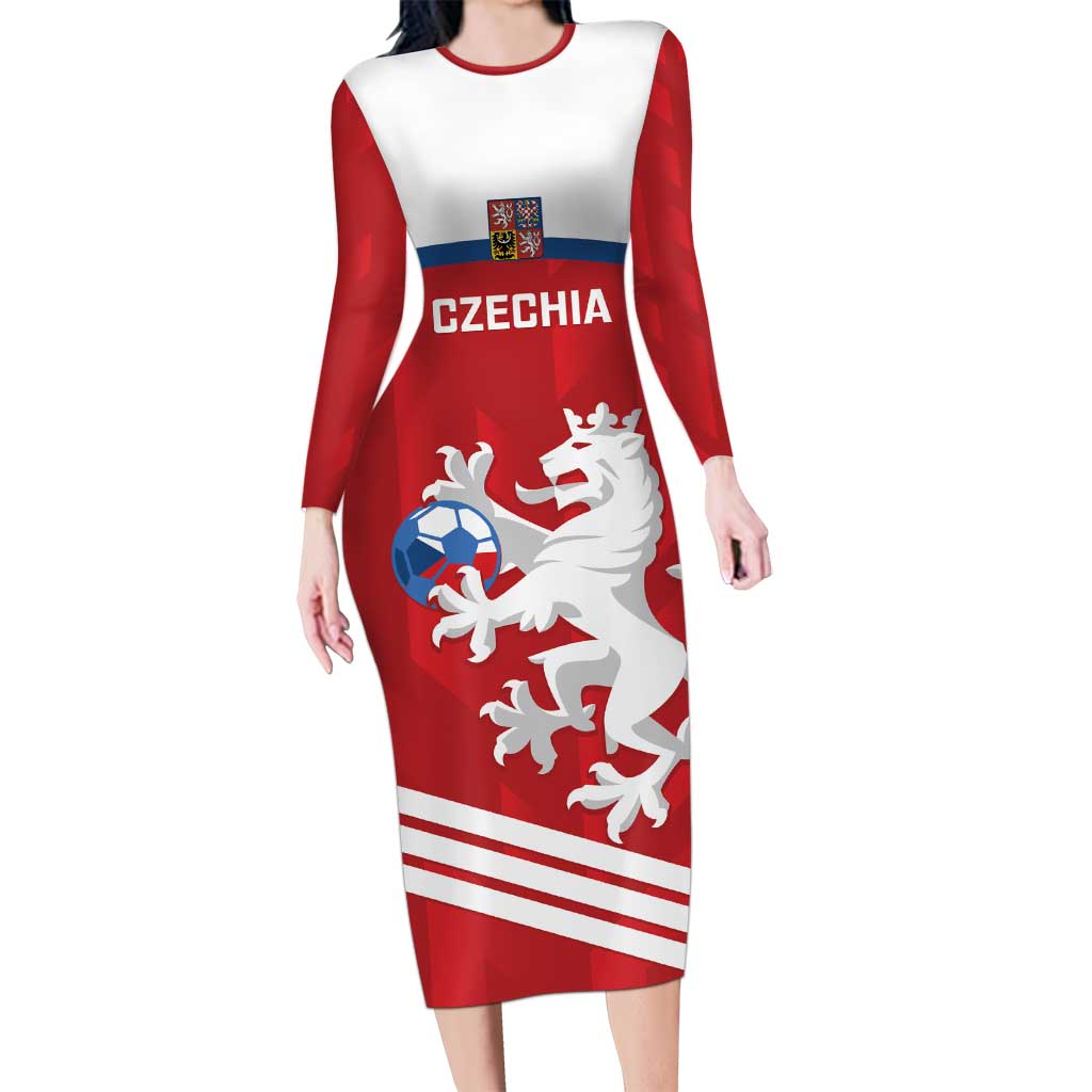 Custom Czech Republic Football Family Matching Long Sleeve Bodycon Dress and Hawaiian Shirt Go Czechia - Sporty Style - Wonder Print Shop