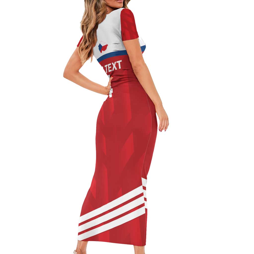 Custom Czech Republic Football Family Matching Short Sleeve Bodycon Dress and Hawaiian Shirt Go Czechia - Sporty Style - Wonder Print Shop