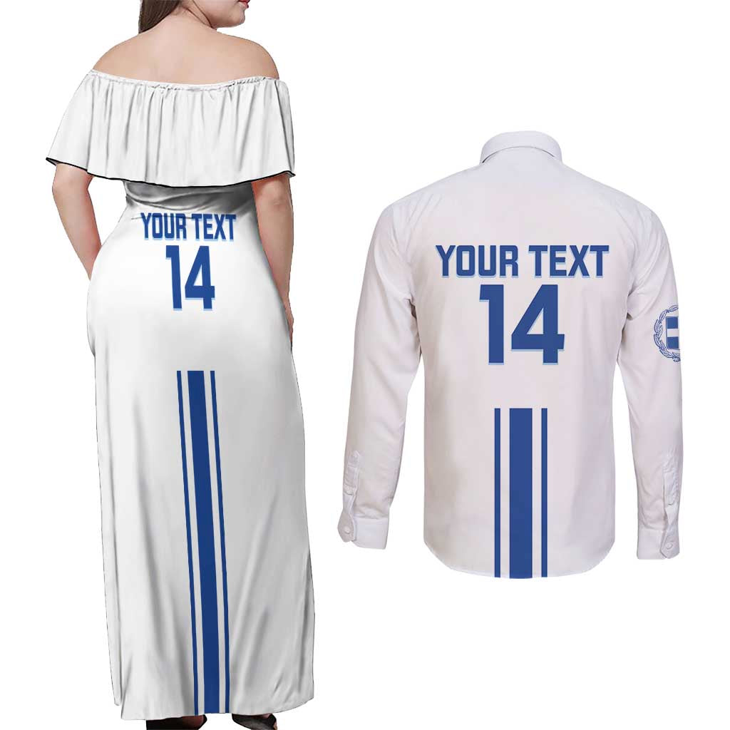 Custom Greece Football Couples Matching Off Shoulder Maxi Dress and Long Sleeve Button Shirt Go Ethniki - Sporty Style - Wonder Print Shop