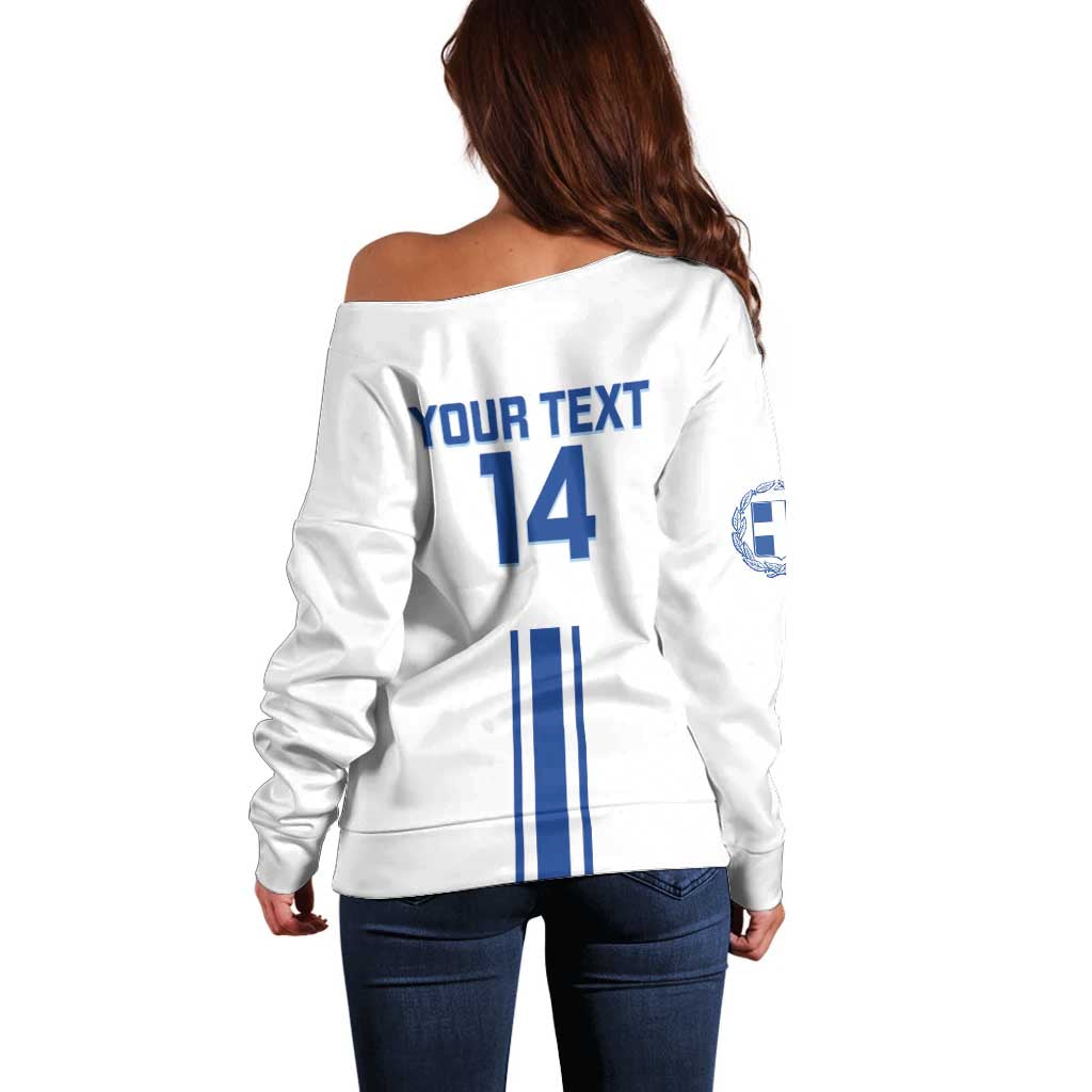 Custom Greece Football Off Shoulder Sweater Go Ethniki - Sporty Style - Wonder Print Shop