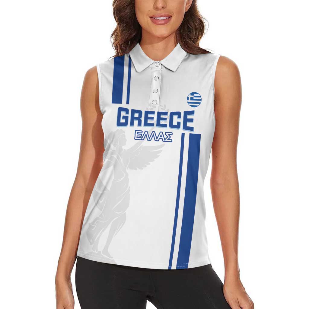 Custom Greece Football Women Sleeveless Polo Shirt Go Ethniki - Sporty Style - Wonder Print Shop