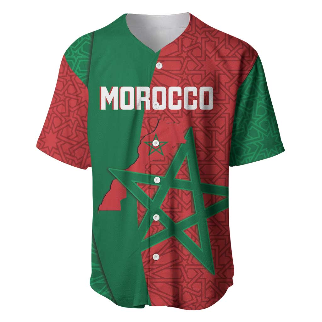 Personalised Morocco Baseball Jersey Moroccan Green Star With Moorish Pattern - Wonder Print Shop
