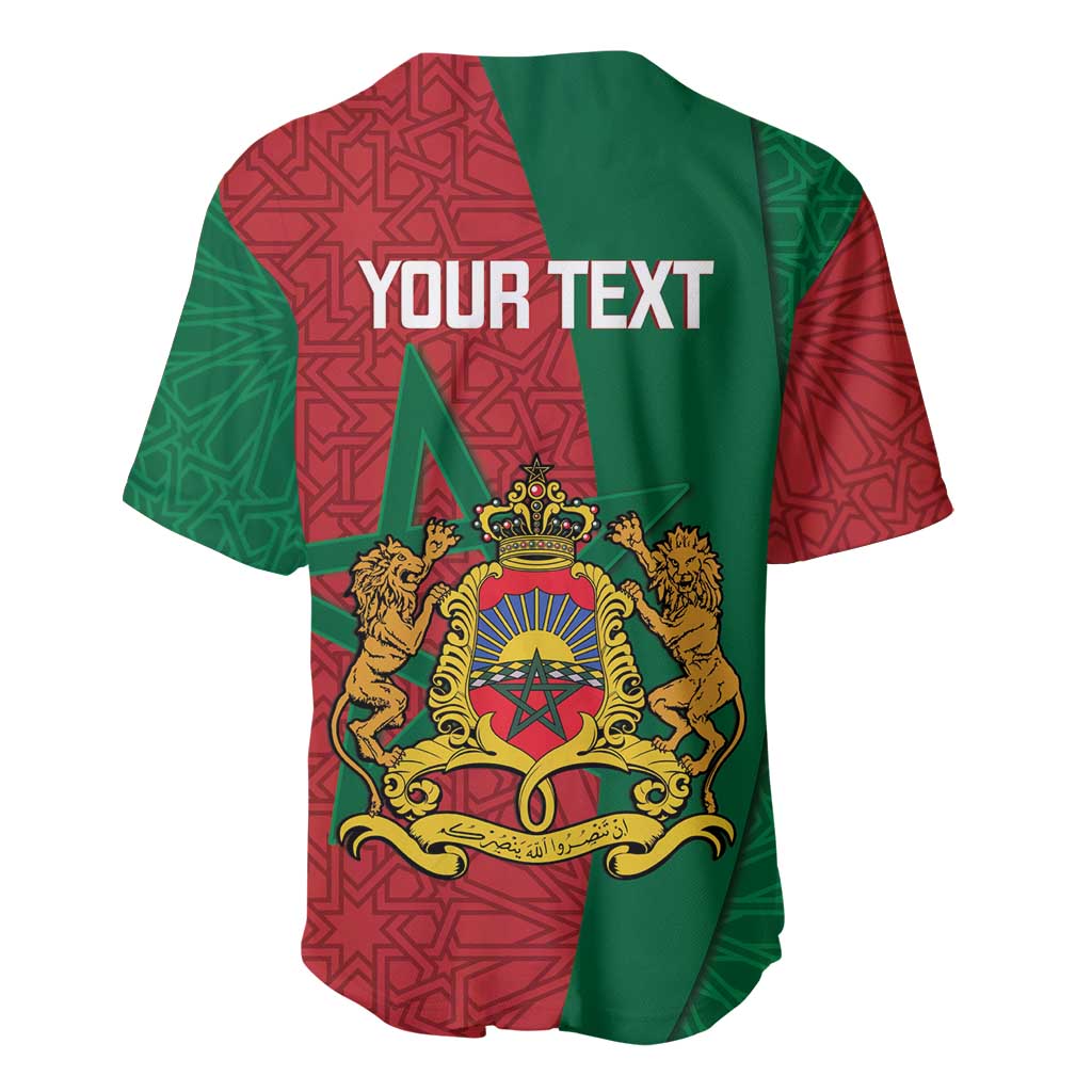 Personalised Morocco Baseball Jersey Moroccan Green Star With Moorish Pattern - Wonder Print Shop