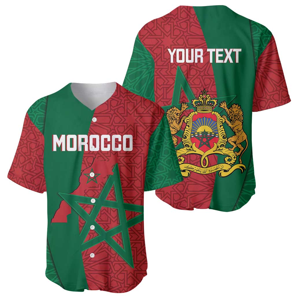 Personalised Morocco Baseball Jersey Moroccan Green Star With Moorish Pattern - Wonder Print Shop