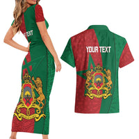 Personalised Morocco Couples Matching Short Sleeve Bodycon Dress and Hawaiian Shirt Moroccan Green Star With Moorish Pattern - Wonder Print Shop
