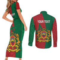 Personalised Morocco Couples Matching Short Sleeve Bodycon Dress and Long Sleeve Button Shirt Moroccan Green Star With Moorish Pattern - Wonder Print Shop