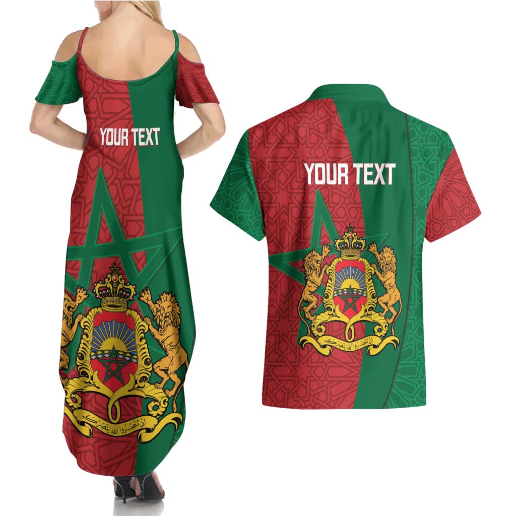 Personalised Morocco Couples Matching Summer Maxi Dress and Hawaiian Shirt Moroccan Green Star With Moorish Pattern - Wonder Print Shop