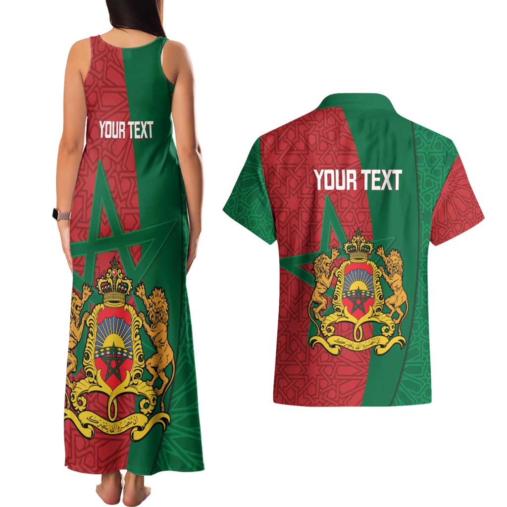 Personalised Morocco Couples Matching Tank Maxi Dress and Hawaiian Shirt Moroccan Green Star With Moorish Pattern - Wonder Print Shop