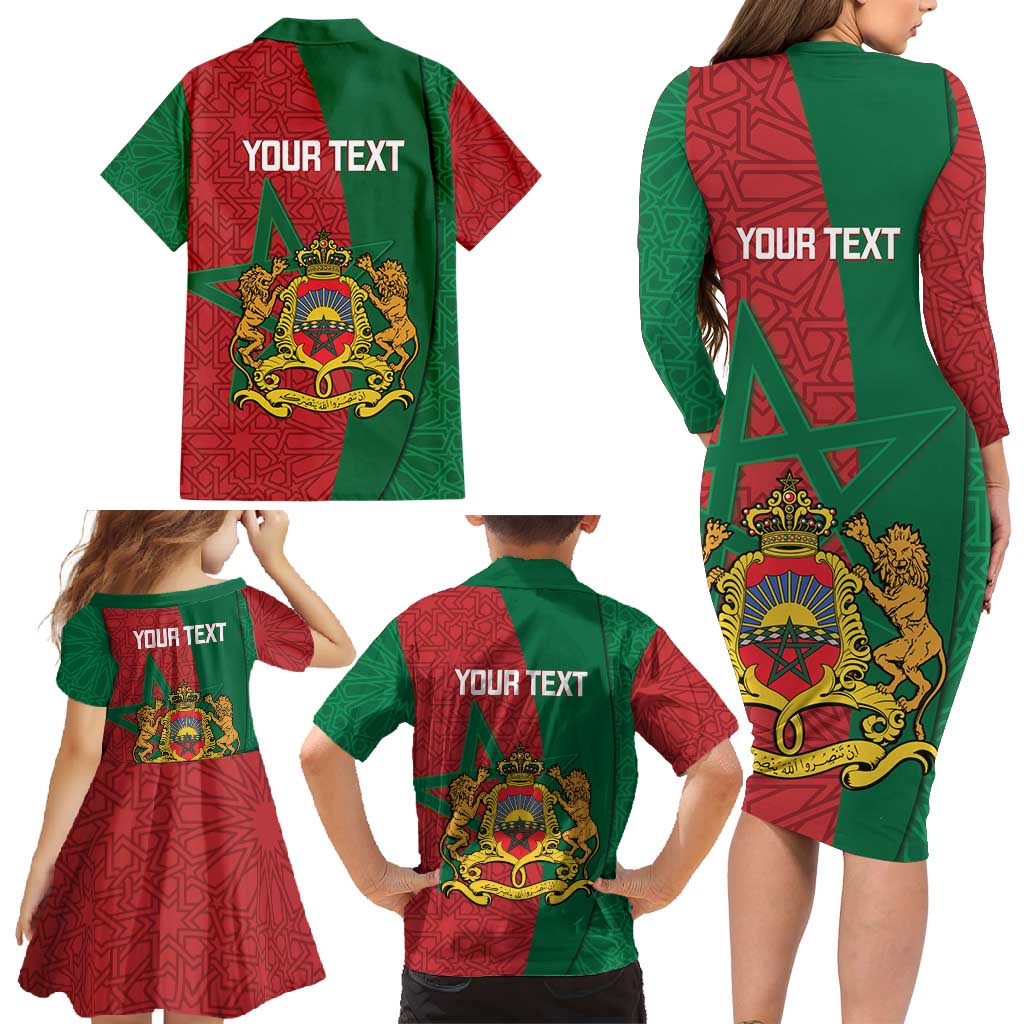 Personalised Morocco Family Matching Long Sleeve Bodycon Dress and Hawaiian Shirt Moroccan Green Star With Moorish Pattern - Wonder Print Shop