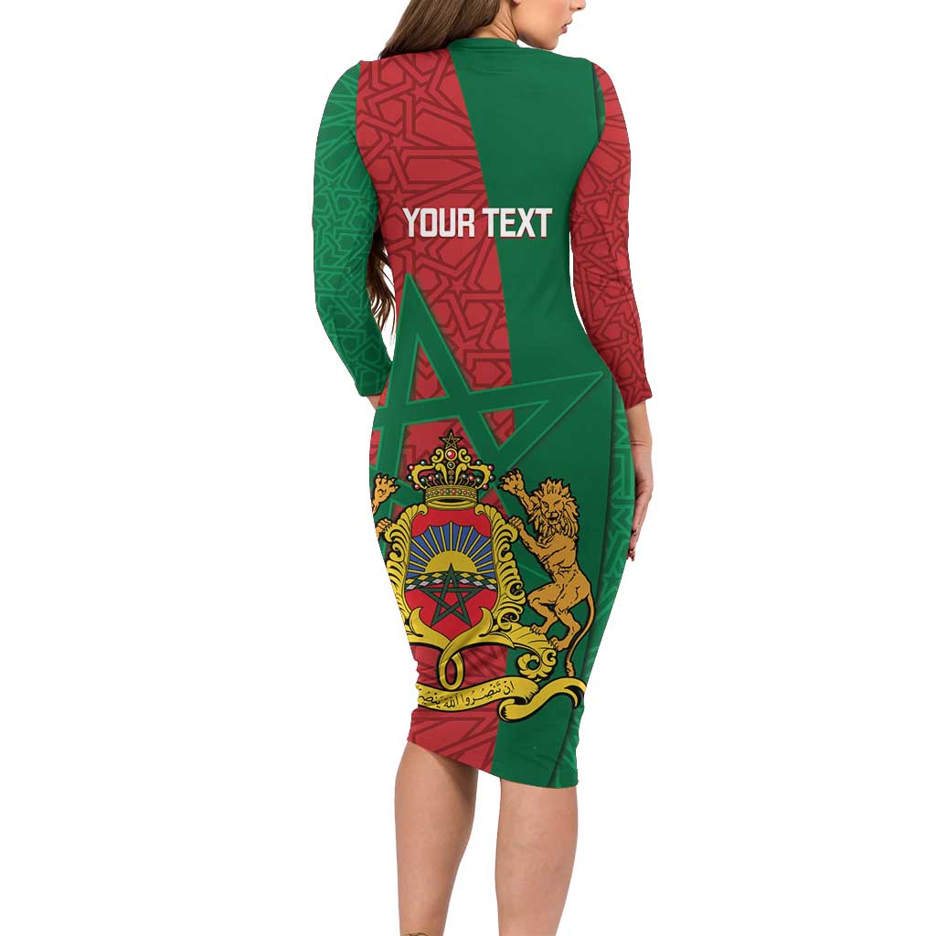 Personalised Morocco Family Matching Long Sleeve Bodycon Dress and Hawaiian Shirt Moroccan Green Star With Moorish Pattern - Wonder Print Shop