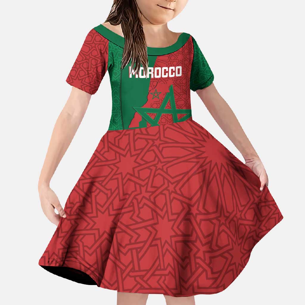 Personalised Morocco Family Matching Mermaid Dress and Hawaiian Shirt Moroccan Green Star With Moorish Pattern - Wonder Print Shop