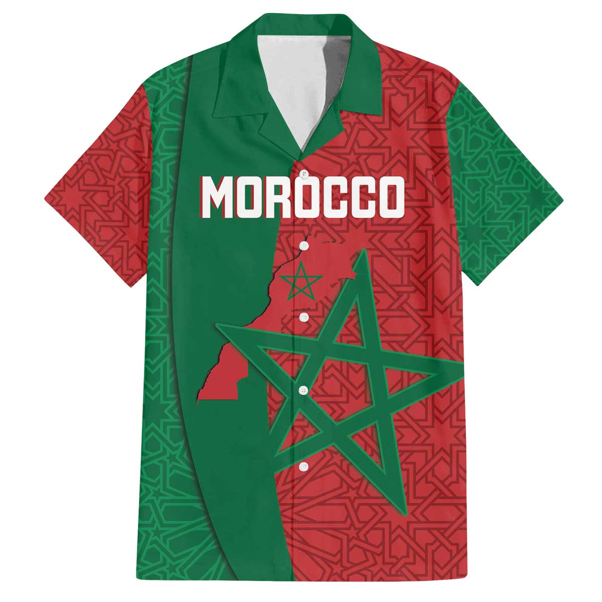 Personalised Morocco Family Matching Off The Shoulder Long Sleeve Dress and Hawaiian Shirt Moroccan Green Star With Moorish Pattern - Wonder Print Shop
