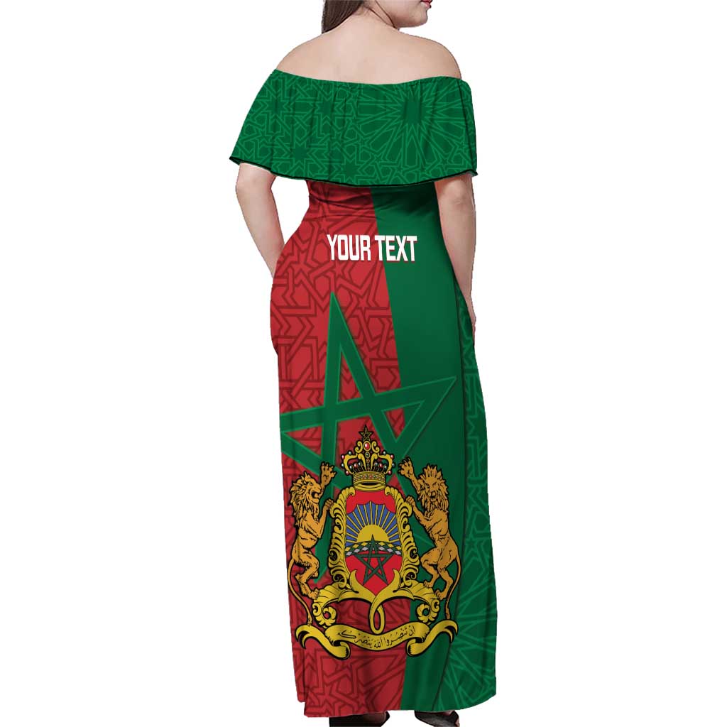 Personalised Morocco Family Matching Off Shoulder Maxi Dress and Hawaiian Shirt Moroccan Green Star With Moorish Pattern - Wonder Print Shop