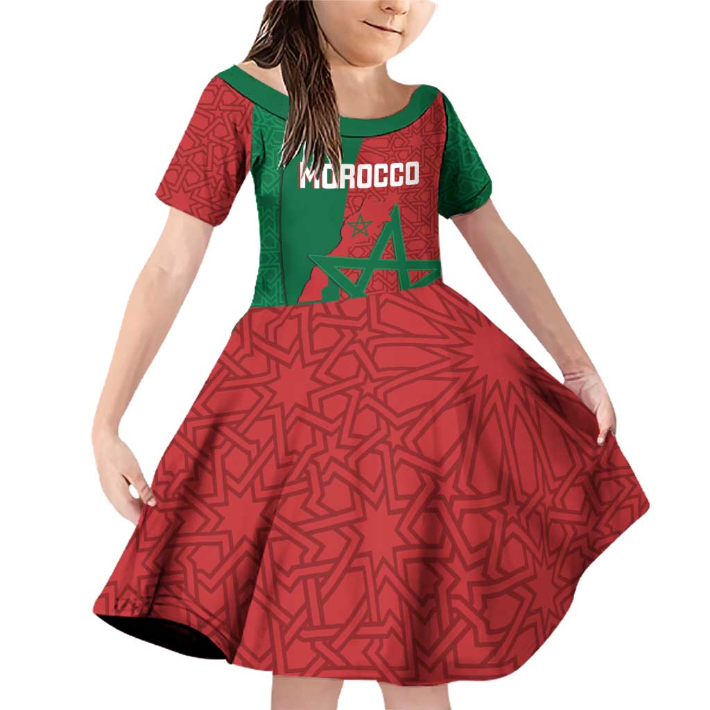Personalised Morocco Family Matching Off Shoulder Short Dress and Hawaiian Shirt Moroccan Green Star With Moorish Pattern - Wonder Print Shop