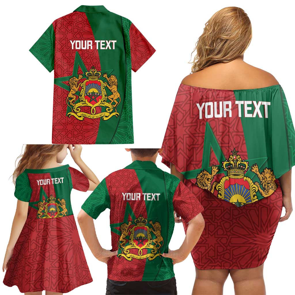 Personalised Morocco Family Matching Off Shoulder Short Dress and Hawaiian Shirt Moroccan Green Star With Moorish Pattern - Wonder Print Shop