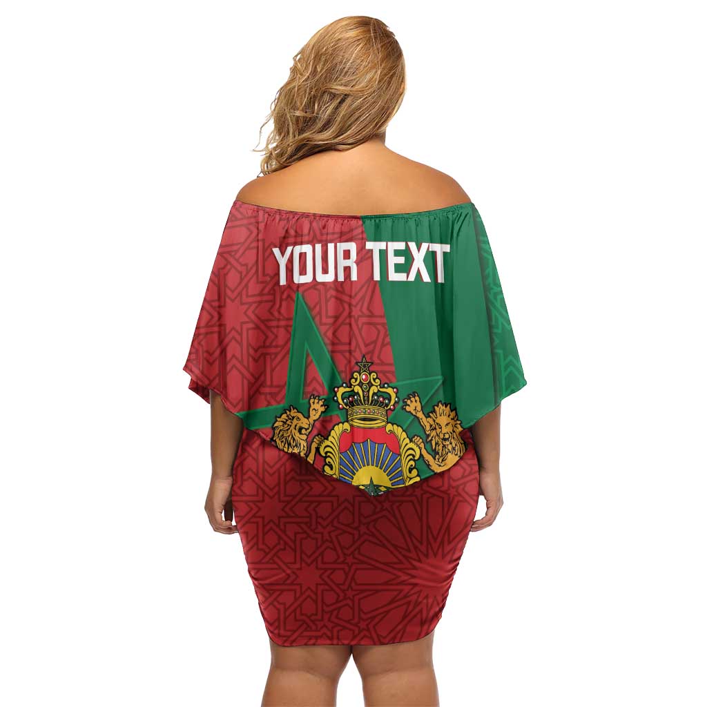 Personalised Morocco Family Matching Off Shoulder Short Dress and Hawaiian Shirt Moroccan Green Star With Moorish Pattern - Wonder Print Shop