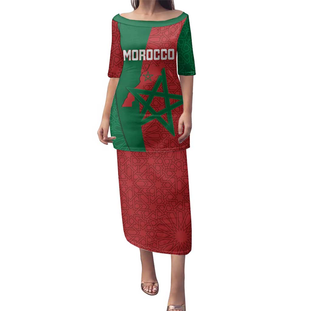 Personalised Morocco Family Matching Puletasi and Hawaiian Shirt Moroccan Green Star With Moorish Pattern - Wonder Print Shop