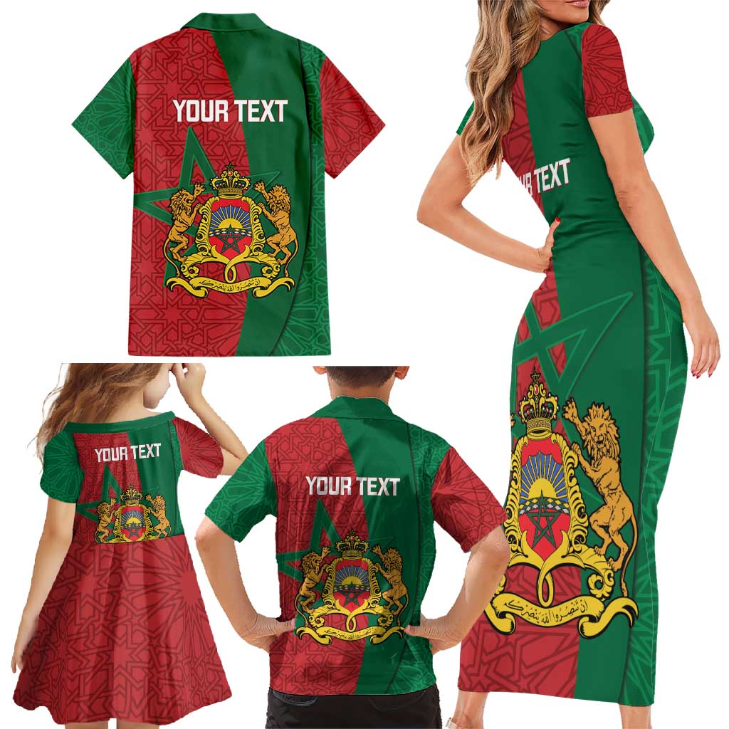 Personalised Morocco Family Matching Short Sleeve Bodycon Dress and Hawaiian Shirt Moroccan Green Star With Moorish Pattern - Wonder Print Shop