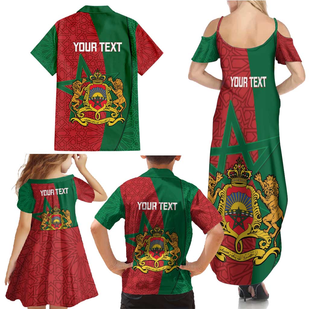 Personalised Morocco Family Matching Summer Maxi Dress and Hawaiian Shirt Moroccan Green Star With Moorish Pattern - Wonder Print Shop