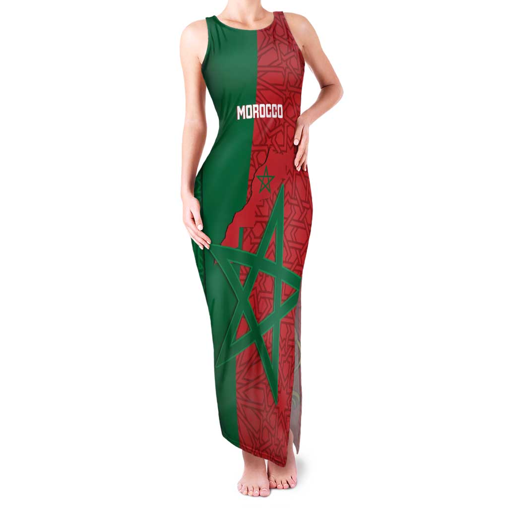 Personalised Morocco Family Matching Tank Maxi Dress and Hawaiian Shirt Moroccan Green Star With Moorish Pattern - Wonder Print Shop