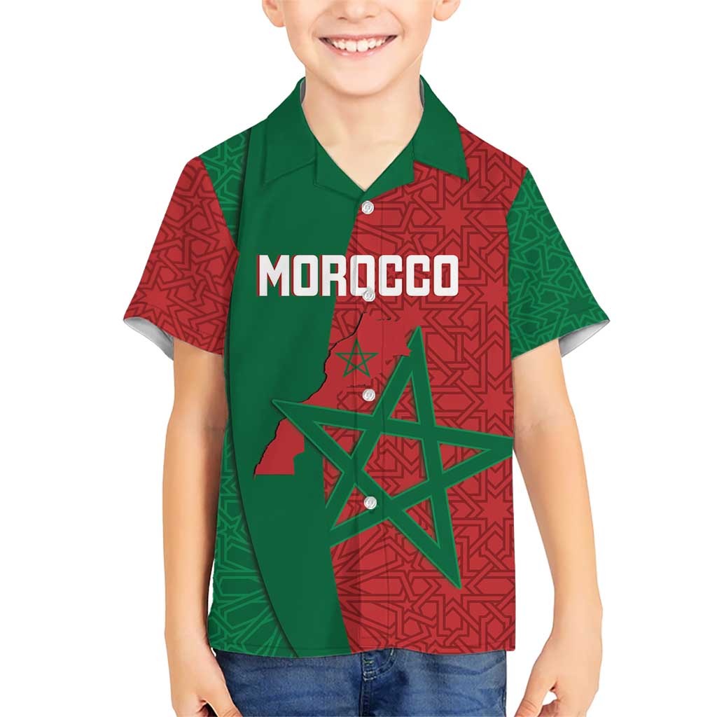 Personalised Morocco Kid Hawaiian Shirt Moroccan Green Star With Moorish Pattern - Wonder Print Shop