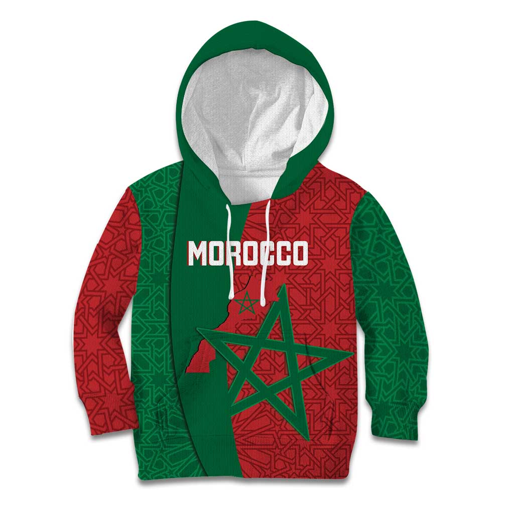 Personalised Morocco Kid Hoodie Moroccan Green Star With Moorish Pattern - Wonder Print Shop