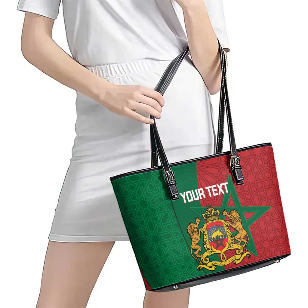 Personalised Morocco Leather Tote Bag Moroccan Green Star With Moorish Pattern - Wonder Print Shop