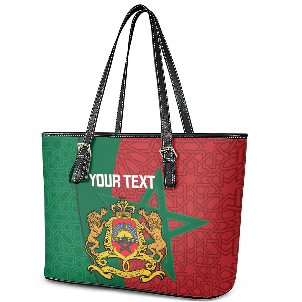 Personalised Morocco Leather Tote Bag Moroccan Green Star With Moorish Pattern - Wonder Print Shop